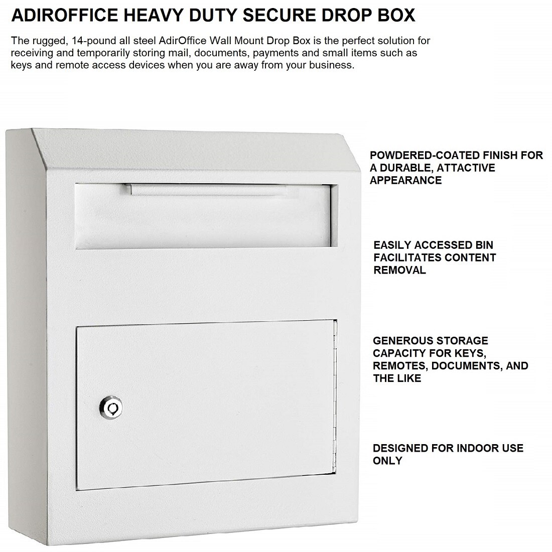 AdirOffice White Heavy-Duty Secured Safe Drop Box-631-07-WHI - The Home